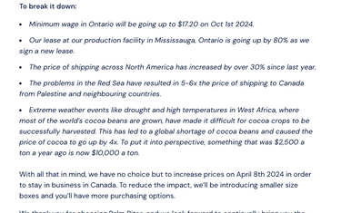Price increase coming into effect on April 8th 2024