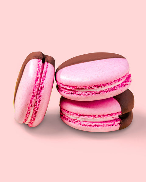 Chocolate Dipped Strawberry Macarons